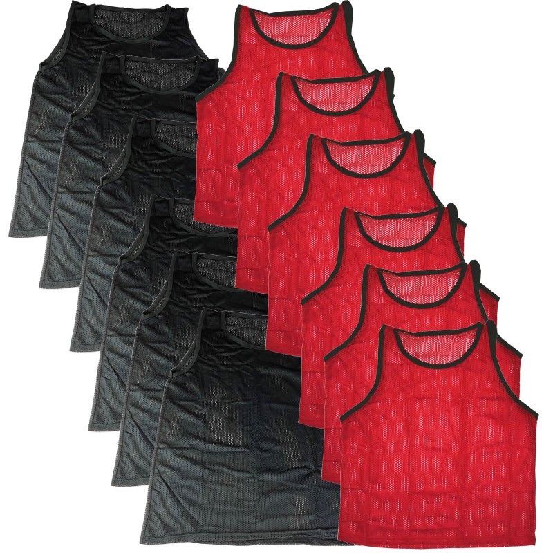 BlueDot Trading Youth Sports Pinnie Nylon Mesh Scrimmage Training Vest for team practice for childrenâ€™s sports soccer, football, basketball, Lacrosse, 6 Red + 6 Black - Image 1